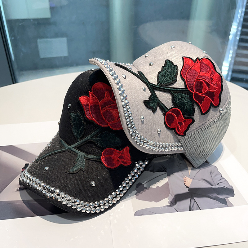 Ladies Bling Breathable Mesh Adjustable Sun Hat Y2K Rose  display picture 2