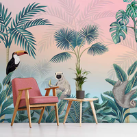 Mural Dinding Botani Daun Pisang Tropis Modern Berwarna-warni Latar Belakang Hijau Tua Ukuran Dapat Disesuaikan untuk Rumah Kamar Tidur Kafe