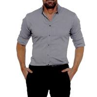 XS-3XL baju pria warna polos, baju kantor Formal kancing ritsleting tidak terlihat