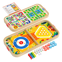 Jeu de société en bois multi-jeux pour enfants, 2 joueurs, avec Flick Chess, Serpents et Échelles, Bowling, Hockey sur glace, Cadeau pour fête de famille