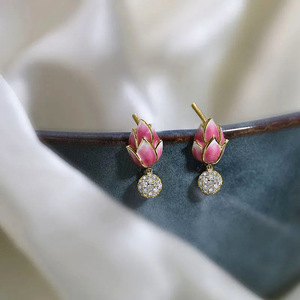 Boucles d'oreilles clous fleur de lotus pour femme, émail dégradé, style floral naturel, bijoux - Product Image 6