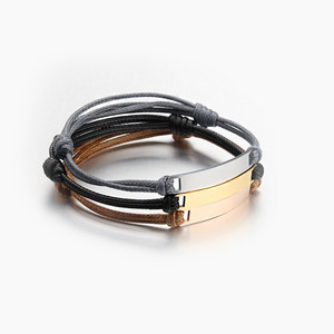 Bracciale Macramè con Charm a Barra Rettangolare Personalizzabile con Incisione Logo ID in Acciaio Inossidabile Argento e Oro 18k - Product Image 4