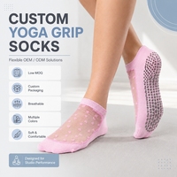 Chaussettes de yoga respirantes à cheville, antidérapantes personnalisées pour le Pilates, le fitness, la gym et le studio, en coton doux avec revers à ressort au bas