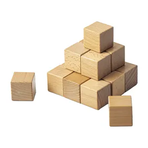 Whole Sale Smooth Cube Building Blocks Mathematics Teaching Aids Beech DIY Wooden Educational Toys For Kids