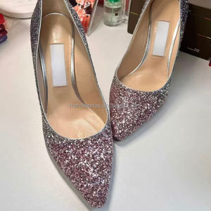 Escarpins JC à paillettes dégradées pour femme, bout pointu, coupe basse, en peau de mouton importée, talon de 8,5 cm, paillettes haute densité, style Jimmy Choo, pour soirée - Product Image 5