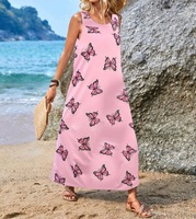 Robe longue vintage sans dos à bretelles fines imprimé feuilles, confortable pour l'été, idéale pour la plage et les vacances, légère