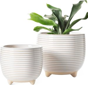 Pots de plantes modernes en céramique Jardinière d'intérieur à pieds de 5.1 + 6.4 pouces avec drainage pour jardin de bureau à domicile pour fleurs et plantes - Product Image 1