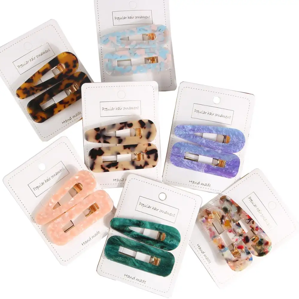 Fashionable acetic acid hairpins acrylic resin hair clips 2 piece set women barrettes hair ornament wholesale