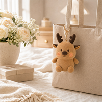 Porte-clés en peluche renne marron mignon, doux et moelleux, breloque de sac avec anneau doré, porte-clés personnalisé, fabricant OEM ODM de cadeaux