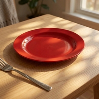 Assiette à salade ronde en mélamine rouge de 9 pouces, durable et personnalisable