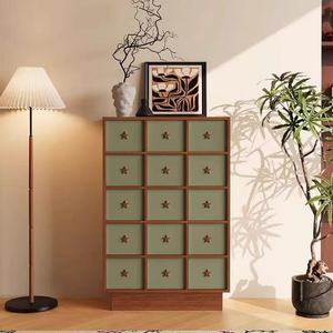 Midcentury Modern Wood <b>Storage</b> Cabinet 15 <b>Drawers</b> Flat Panel Green Living Room Furniture - Product Image 1