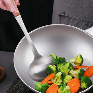 Pure Titanium Soup <b>Spoon</b> with Polished Surface and <b>Wooden</b> Handle Kitchenware Utensil for Household Use - Product Image 2