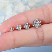 Pendientes de resina con flor de diamantes de imitación, 3-7mm, tono plateado, pétalos de cristal, pequeños, de varios tamaños, para mujer, joyería al por mayor a granel