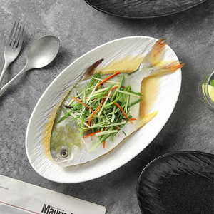 Four à micro-ondes disponible, style nordique, plat ovale en céramique noir mat/blanc <span class=keywords><strong>de</strong></span> 12 pouces pour restaurant - Product Image 6