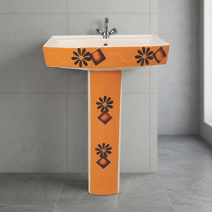 อ่างล้างหน้าเซรามิกทรงสี่เหลี่ยม Orange Lauret Vitrosa พร้อมฐานเต็มตัว สไตล์ Rustic สำหรับห้องน้ำ - Product Image 1