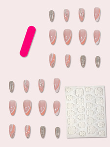 24 Uds patrón de ataúd de almendra puntas de uñas postizas francesas Material ABS suave <span class=keywords><strong>y</strong></span> cómodo <span class=keywords><strong>manicura</strong></span> a presión en plata <span class=keywords><strong>y</strong></span> brillo <span class=keywords><strong>dorado</strong></span> - Product Image 3