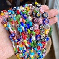 Pierres rondes et plates en verre de Murano, 5/6/8/10/12mm, perles fleurs faites à la main pour bricolage, colliers, Bracelets, bijoux