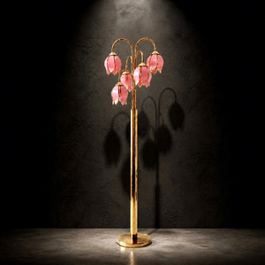 Lámpara de Pie Romántica Francesa con Pétalos de Tulipán de Cristal, Herrajes Metálicos Dorados, Portalámparas E26, Decoración para el Hogar - Product Image 1