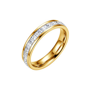 Waterproof 18K <b>Gold</b> Plated 304 Stainless Steel Eternity <b>Ring</b> Dainty Channel <b>Set</b> Lab Created Zircon Stackable Wedding Band Trendy - Product Image 1