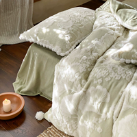 Set Sprei Kasur Motif Daun Ginkgo Tema Botani Jacquard Burnout Bulu Kelinci Imitasi untuk Musim Dingin