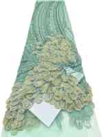 Tissu en dentelle à sequins brodés de fleurs jaunes de luxe, 5 yards, pour robe de mariée