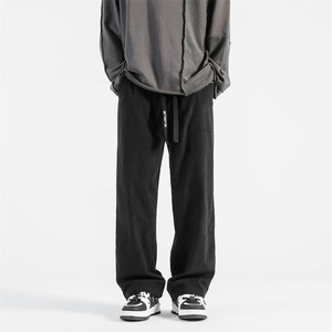 Pantalon décontracté vintage en mélange de coton épais pour homme, coupe ample, taille mi-haute, avec cordon de serrage, marque de mode - Product Image 3