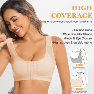 Sujetador corrector de postura con cierre frontal para mujer, con tirantes cruzados en la espalda, compresión y correas ajustables, sin aros. - Product Image 4