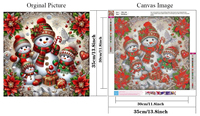 Peinture Diamant 5D Complète : Famille de Bonhommes de Neige de Noël et Poinsettia – Cadeau de Noël, Décoration Maison, Kit d'Art DIY