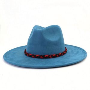 Chapeaux Fedora en Daim à Large Bord Nouveauté Automne Hiver 2024, Noir et Rouge Bicolore, Tressés en Daim pour Fêtes et Tenues Décontractées Professionnelles – Vente en Gros - Product Image 5