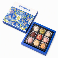 Boîte cadeau chocolat personnalisée avec couvercle et base bleus, insert à 9 compartiments pour truffes et bonbons, vente en gros, fabricant