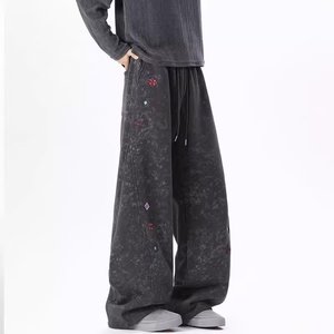 Vintage High Street Sweatpants Men Baggy Joggers Heavyweight Cotton Casual <strong>Trousers</strong> Loose Streetwear Adjustable <strong>Drawstring</strong> - Product Image 5