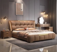 Lit rembourré moderne en similicuir souple, cadre de lit de luxe Queen/King avec éclairage intégré, mobilier de chambre à coucher, vente en gros