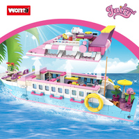 WOMA TOYS Vente au détail Jouet éducatif Modèle de plaisir Construction pour enfants Briques roses Jouet bateau navire