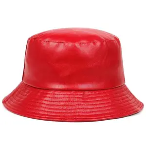 Chapeau de seau unisexe en Faux cuir, casquette ajustable rouge, 1 pièce, vente en gros