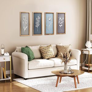 4 pezzi 3D decorazioni floreali in legno Boho incorniciato arte botanica della parete per la casa <span class=keywords><strong>cucina</strong></span> Vintage fattoria dipinti di paesaggio - Product Image 5