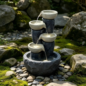 <span class=keywords><strong>Fontaine</strong></span> d'eau LED élégante à cinq niveaux <span class=keywords><strong>en</strong></span> forme de bol de <span class=keywords><strong>pierre</strong></span>, cascade <span class=keywords><strong>pour</strong></span> intérieur, extérieur, <span class=keywords><strong>bassin</strong></span>, jardin, patio, décoration de la maison - Product Image 6