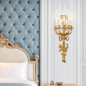 מלון צרפתי וילה רטרו עיצוב צורת נר גדול נחושת אורות קיר טירת וילה סלון מנורת פמוט קיר עתיק פליז - Product Image 3