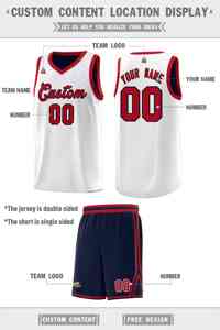 Seragam Olahraga Basket Jersey Polos Putih Navy Custom dengan Pola Garis Dada Dua Sisi - Product Image 2