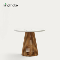 Table basse de luxe en béton poli pour la détente en extérieur, ensemble de table à manger en teck pour usage commercial et vente en gros