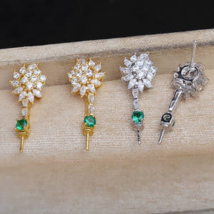 Wenchi - Accesorios para Joyería DIY, Perlas, Plata S925, Circonita Verde, Pendientes Triangulares con Aguja Recta, 15680, Soporte Vacío, China - Product Image 1