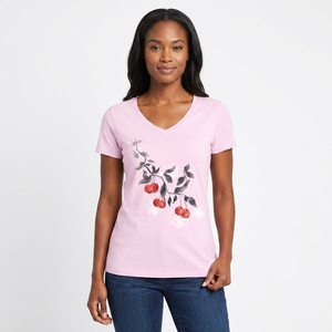 Wholesale <b>Light</b> Pink V-Neck T-Shirts for Women Casual Cotton Polyester with Custom Logo Print for Summer 3D Pattern - Product Image 4