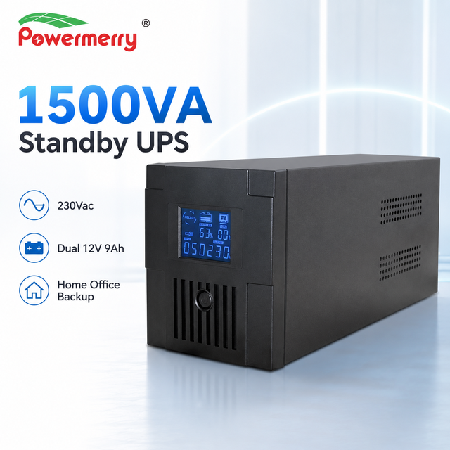 1500VA Standby UPS 230Vac With Dual 12V 9Ah Batteries for Desktop Computer WiFi Router POS CCTV and European Home Office Backup