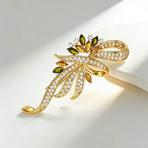 Broche en ruban plaqué argent de haute qualité avec zircone cubique (CZ, non diamant) bleue marquise, vente en gros - Product Image 6