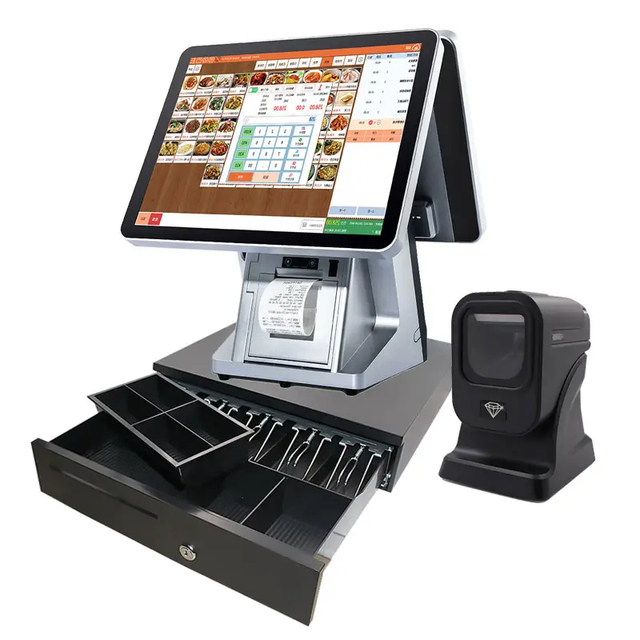 Windows 15.6" Dual Screen High End Price Cheap Billing Software Pos Machine with Printer  Barcode Scanner  Cash Drawer
