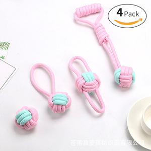 Pink Cotton Rope Pet Toy Set 4 Pack Durable Chew Toys For Dogs And Cats - Product Image 1