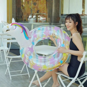 Unicorn bên hồ bơi inflatablfoot câu cá kayakat Lạm Phát Bơi Floaty hồ bơi Đồ chơi vòng bơi với sequins màu xanh 2fun summ12 - Product Image 5