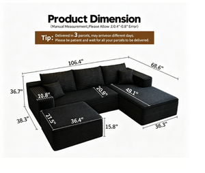 Sofá Modular Cloud <span class=keywords><strong>Couch</strong></span> 3 Peças, Chaise Reversível, Puff, Assento Profundo em Corduroy para Idosos e Crianças - Product Image 6