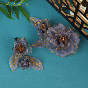 Nouvelle conception originale, faite à la main, ornée de dorures, coiffe Hanfu gris foncé, maquillage et accessoires, cheveux fleuris estampés à chaud - Product Image 4