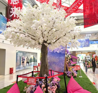 Grand arbre artificiel d'extérieur avec fleurs, cerisier rose en soie, grande décoration florale pour la maison