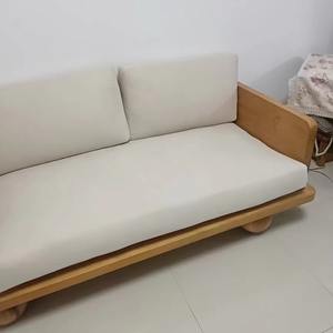 Sofá de Madera Maciza de Estilo Nórdico Japonés, Color Natural, Tapizado con Relleno de Espuma, Muebles para Sala de Estar - Product Image 4